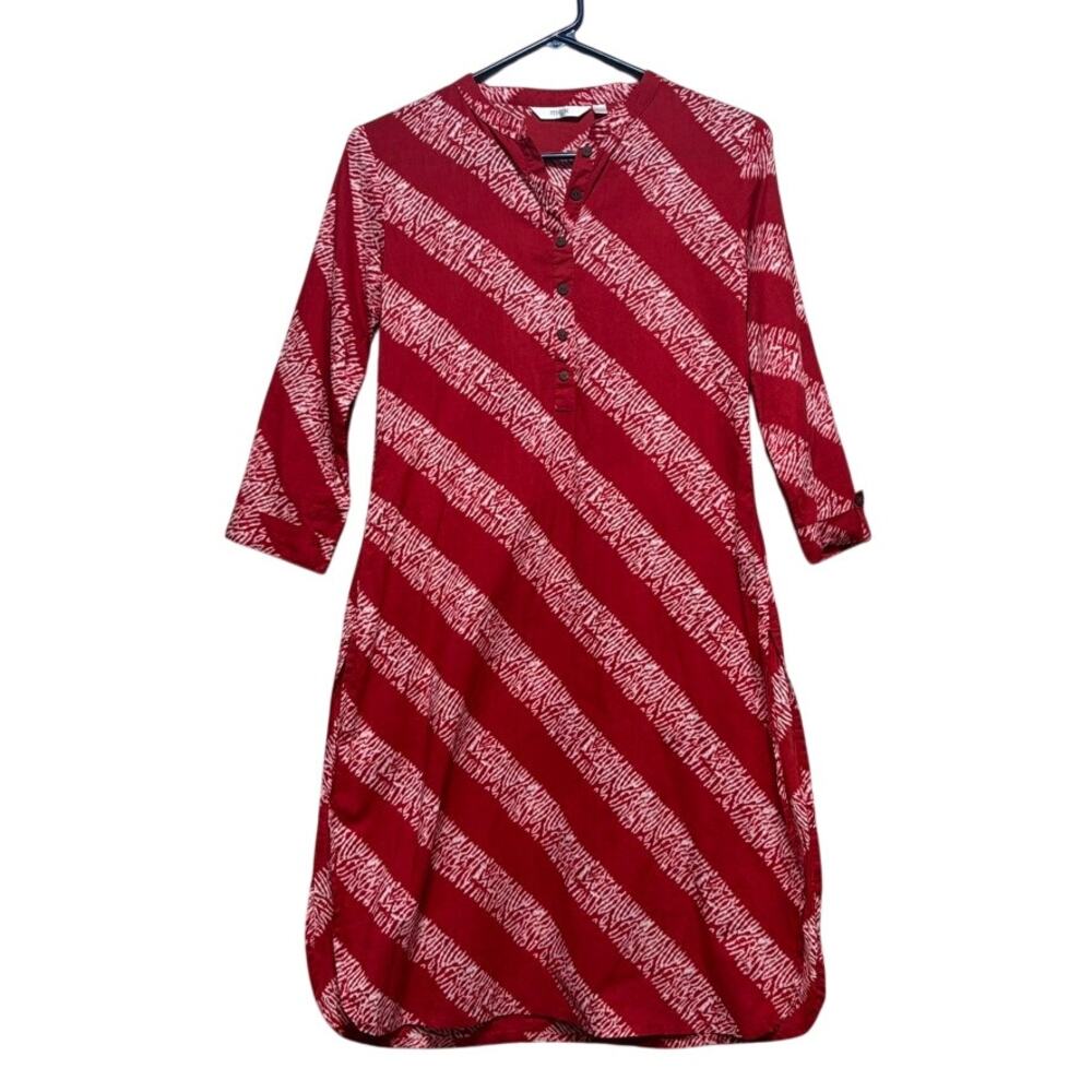 Max India Cotton Shirt Dress Medium Red White Abstract Print Boho Tunic
